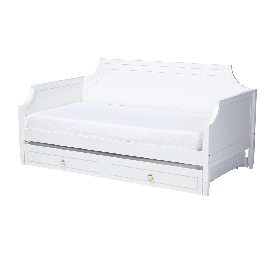 White Finished Wood Full Size Daybed with Twin Size Trundle P600