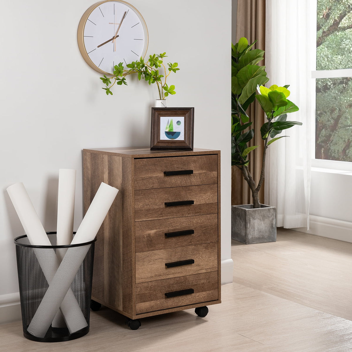 White 5 Drawer Storage Cabinet with Shelf H203