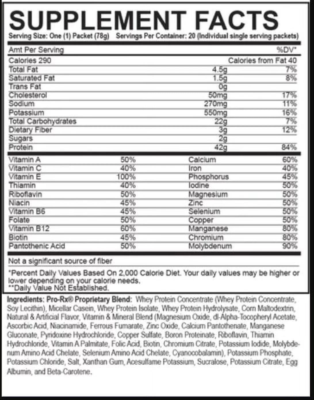 Vanilla Ice Cream Protein Drink Mix 42g Protein 20 Packets F2110