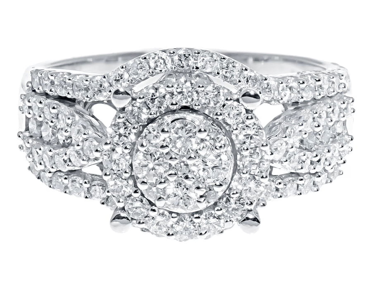 10k White Gold Round Diamond Cluster Engagement Ring V649933