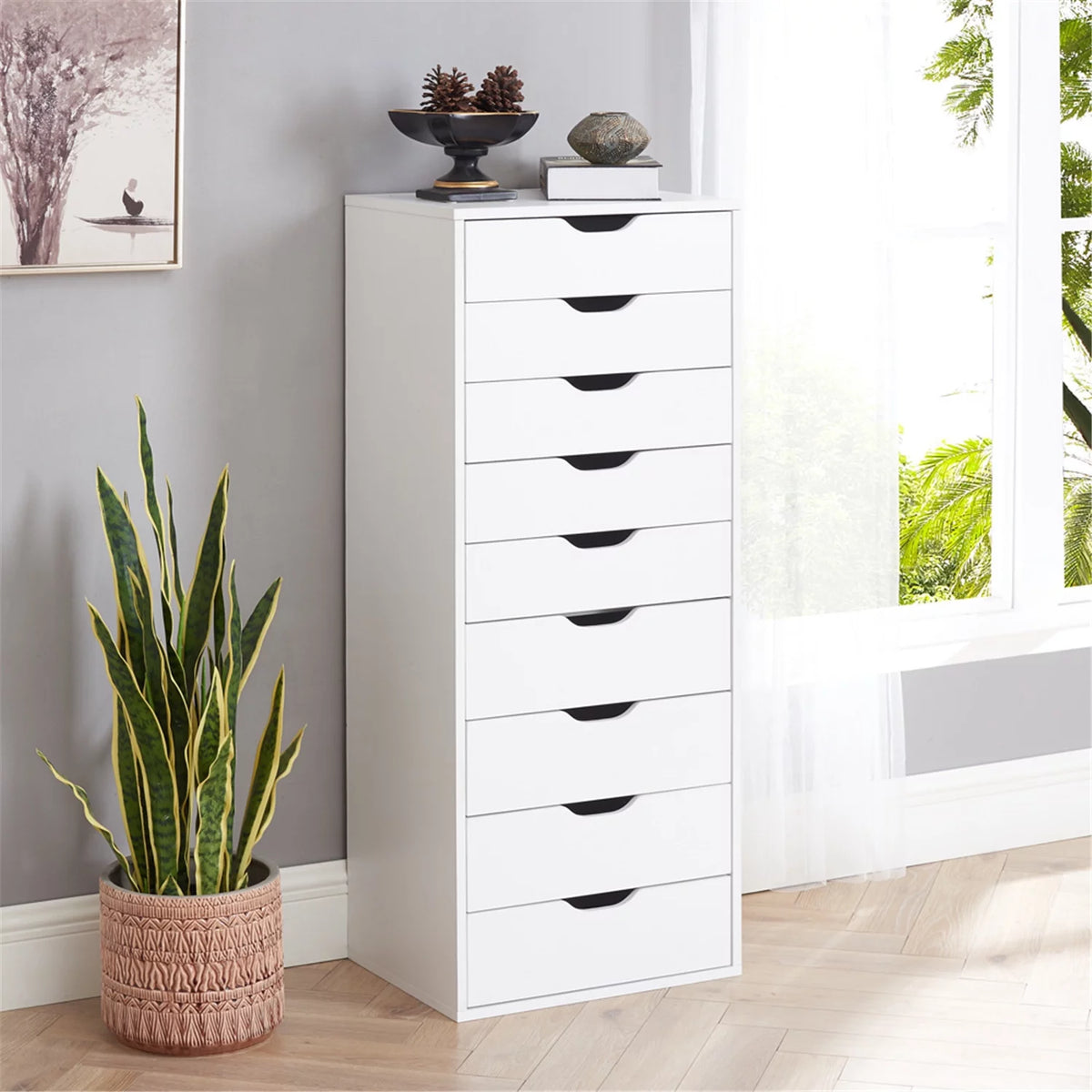 White 5 Drawer Storage Cabinet with Shelf H203