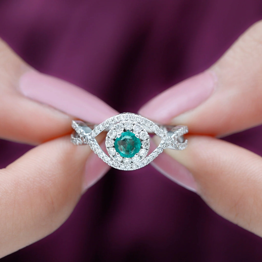 Emerald Crossover Ring with Diamond, 1 CT, 18K White Gold, US 12.50 Y578105