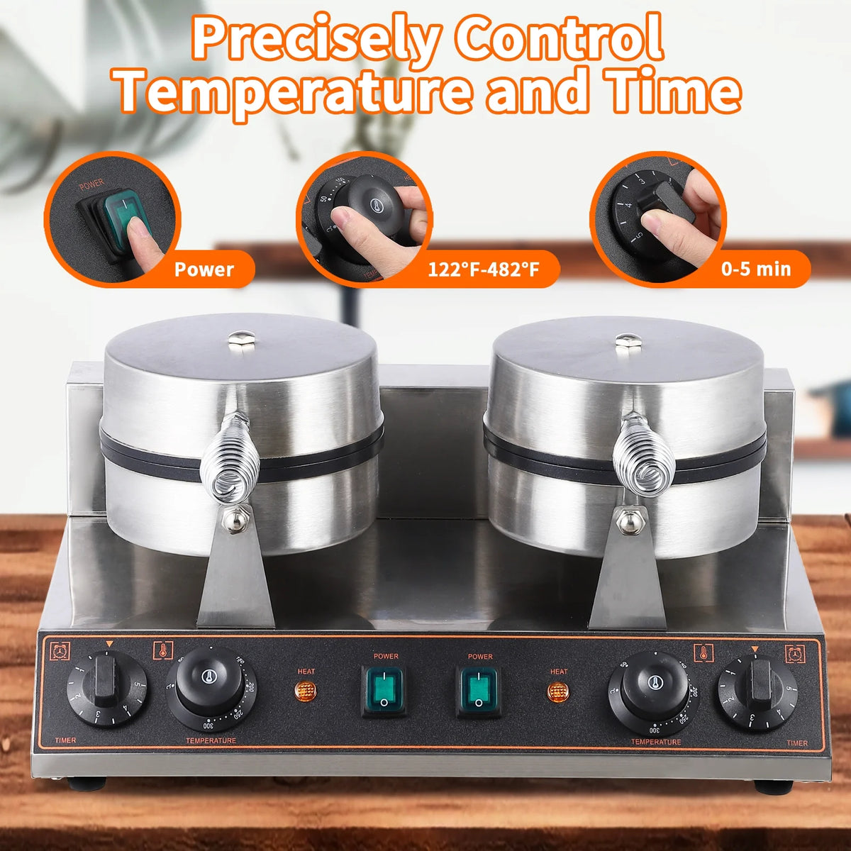 Stainless Steel Double-Ended Waffle Maker with Non-Stick Pan G996690