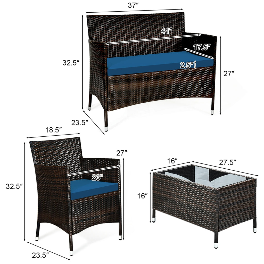 4 Pc Black Rattan Patio Furniture Set Y796