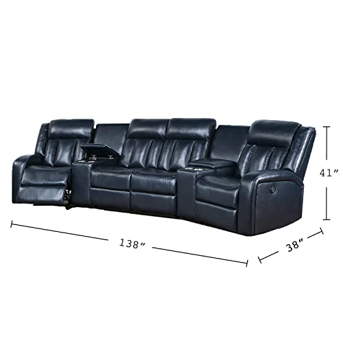Grey Leatherette Power Sectional with Cup Holders N4100