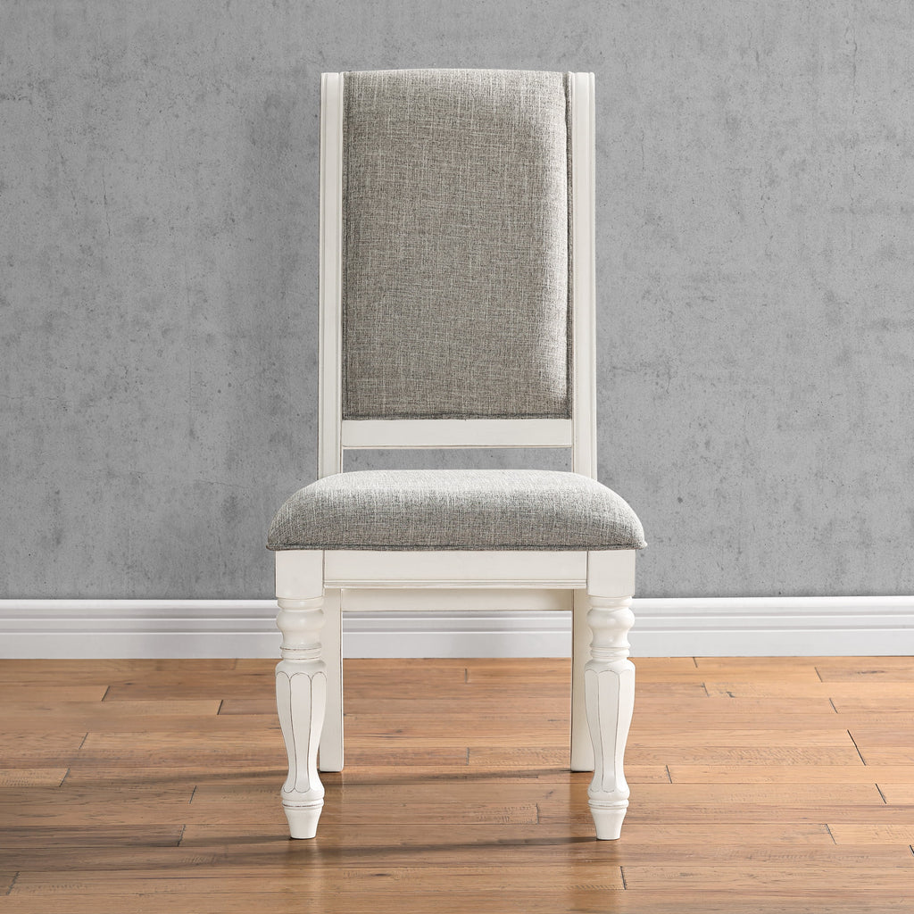 Antique White Solid Wood Upholstered Dining Chairs, Set of 2 L60768