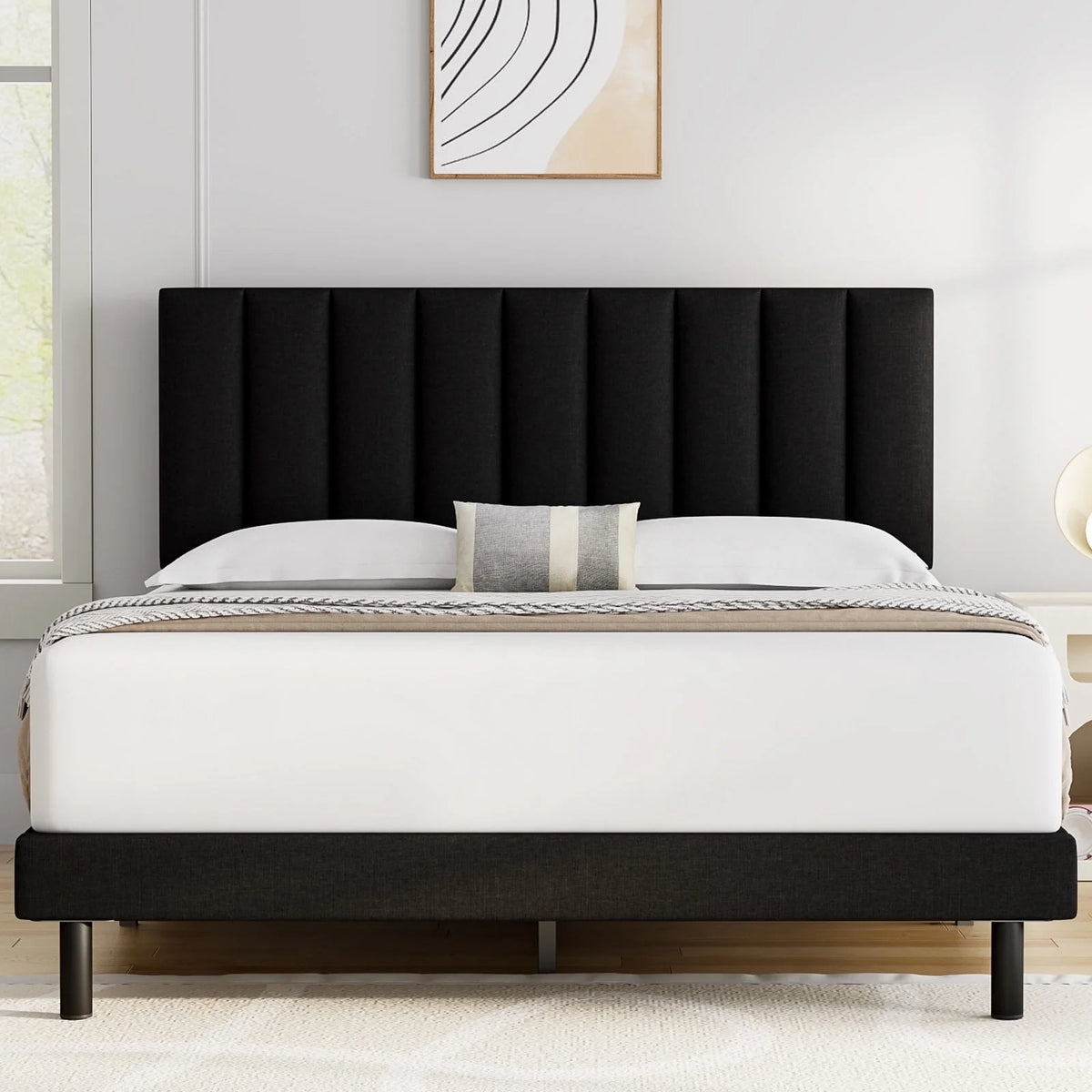 Queen Upholstered Platform Bed Frame with Headboard H65261