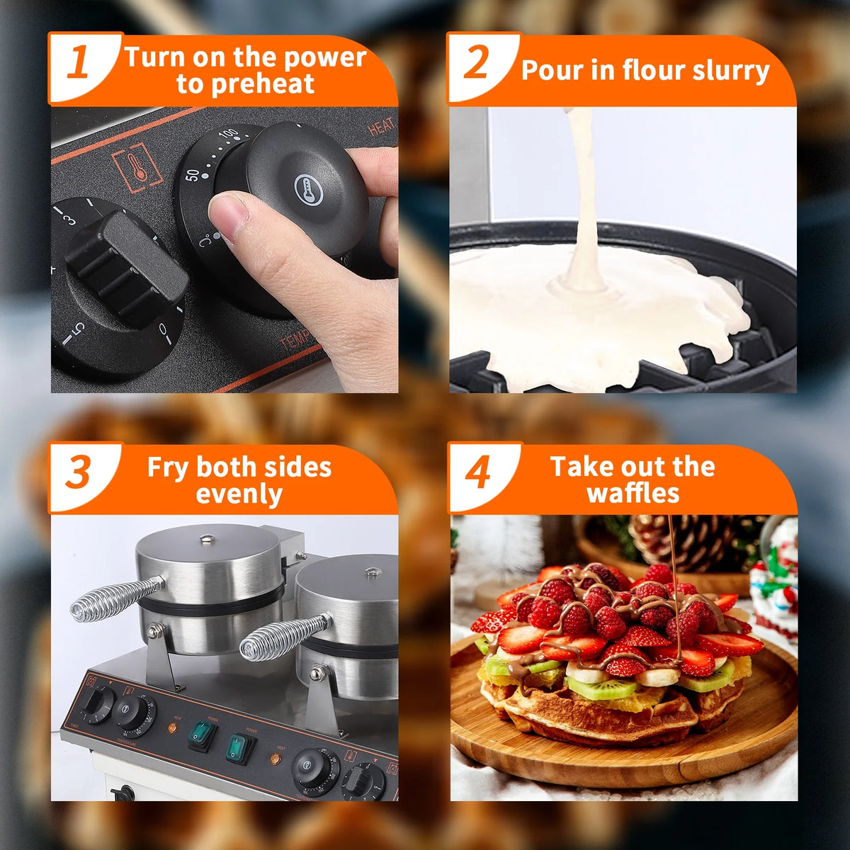 Stainless Steel Double-Ended Waffle Maker with Non-Stick Pan G996690