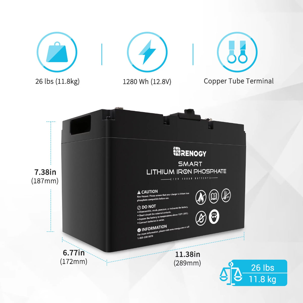 12V 100Ah LiFePO4 Deep Cycle Lithium Battery H303