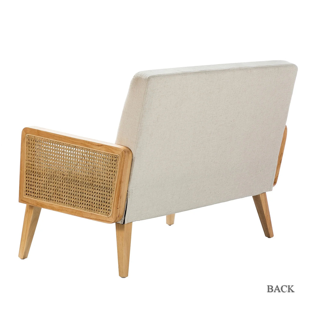 43" Solid Wood Upholstered Loveseat with Rattan Arms S8002