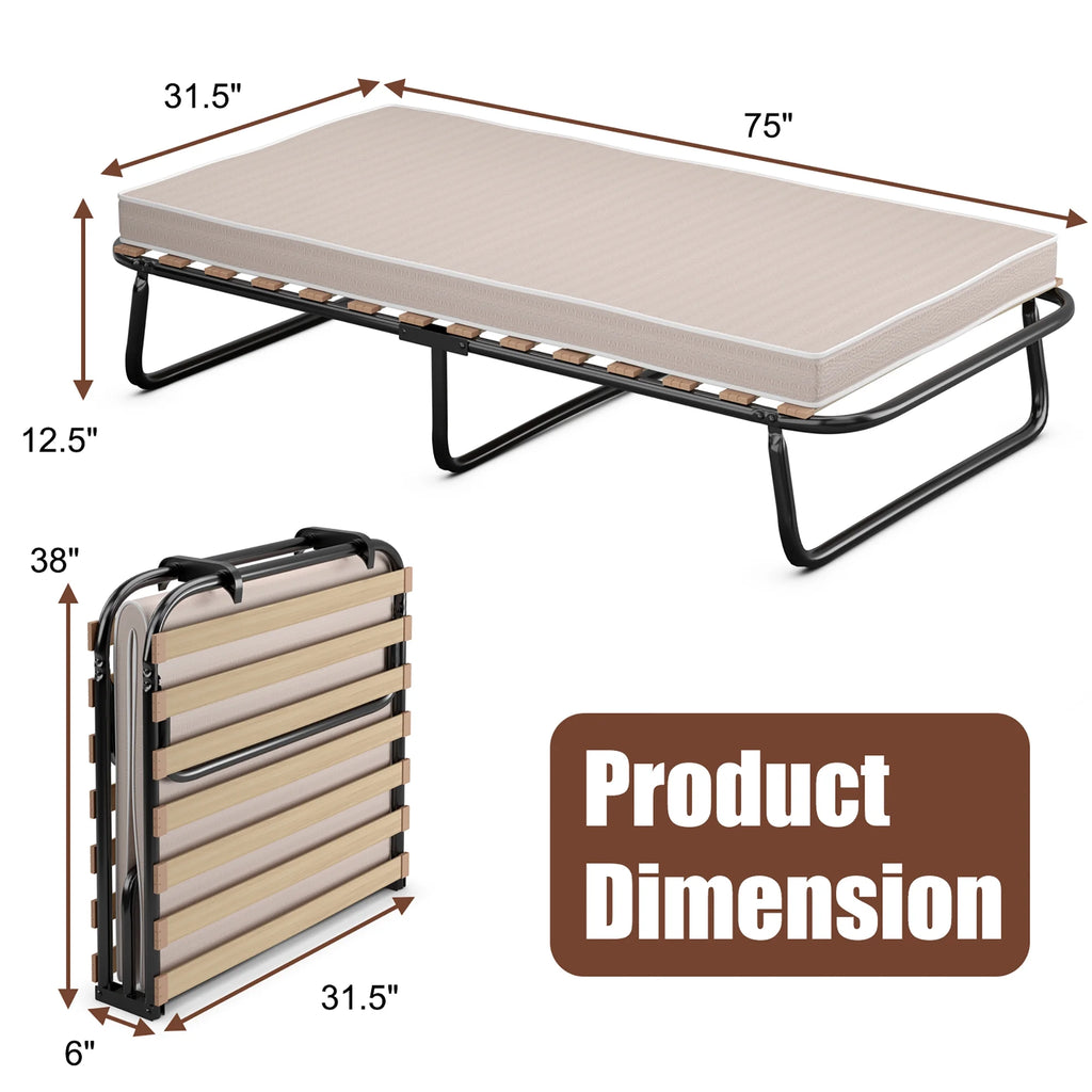 Portable Folding Guest Bed Cot with Memory Foam Mattress Twin Size F629