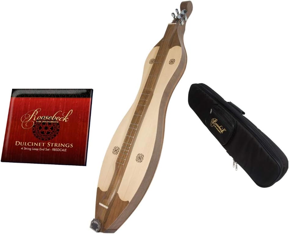 Mountain Dulcimer 4-String Vaulted Spruce Knotwork Walnut with Gig Bag Case and Replacement Strings L9708