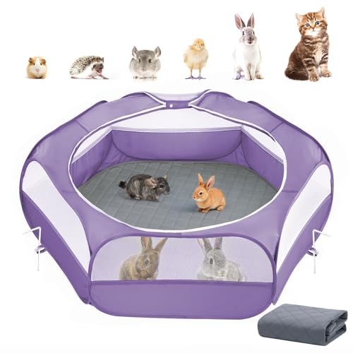 Small Animals Playpen, Waterproof Pet Cage Tent with Zippered Cover, Portable Outdoor Yard Fence with 3 Metal Rod, Green C96195