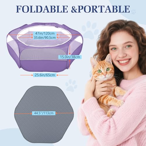 Small Animals Playpen, Waterproof Pet Cage Tent with Zippered Cover, Portable Outdoor Yard Fence with 3 Metal Rod, Green C96195