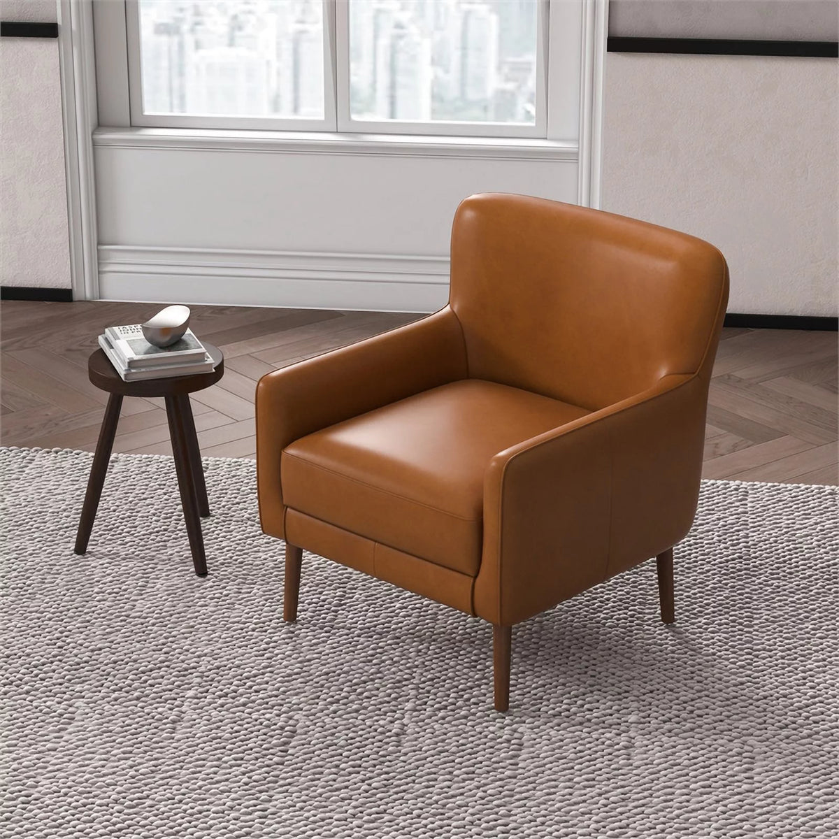 Tan Leather Tufted Accent Armchair Y17350