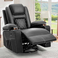 Black Faux Leather Swivel Rocker Recliner Chair with Massage & Heat P6253