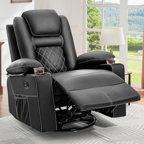 Black Faux Leather Swivel Rocker Recliner Chair with Massage & Heat P6253
