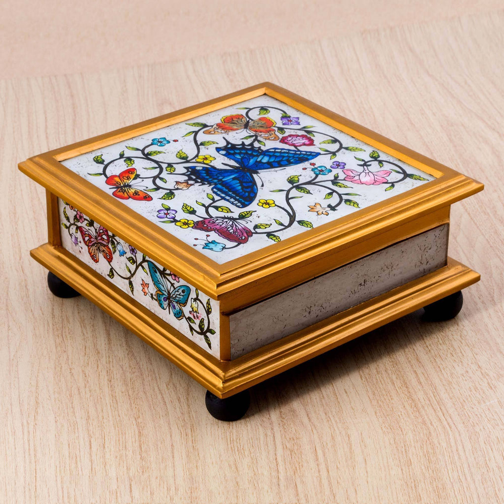 Ivory Reverse Painted Glass Decorative Box C45845