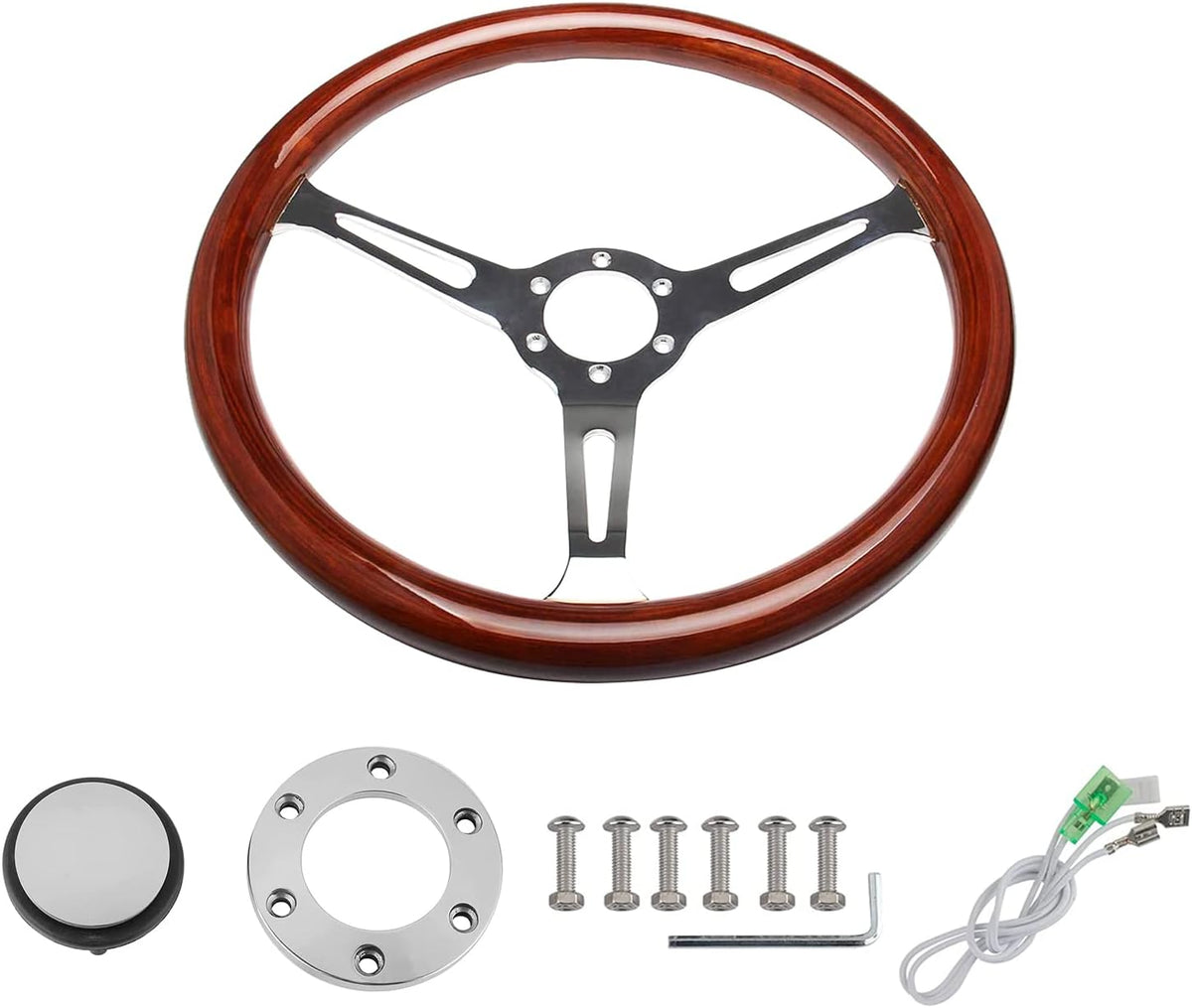 Classic Wood Grain Steering Wheel with Horn Button Kit E609892