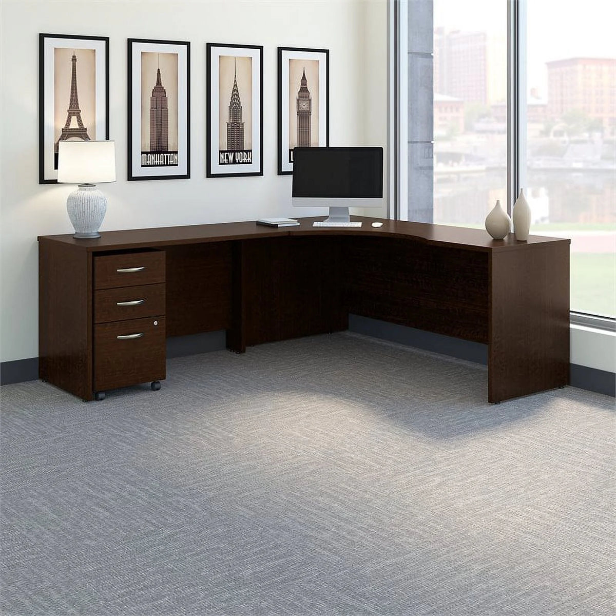 72"W Left Hand Corner Desk with Return and Mobile Cabinet T800939