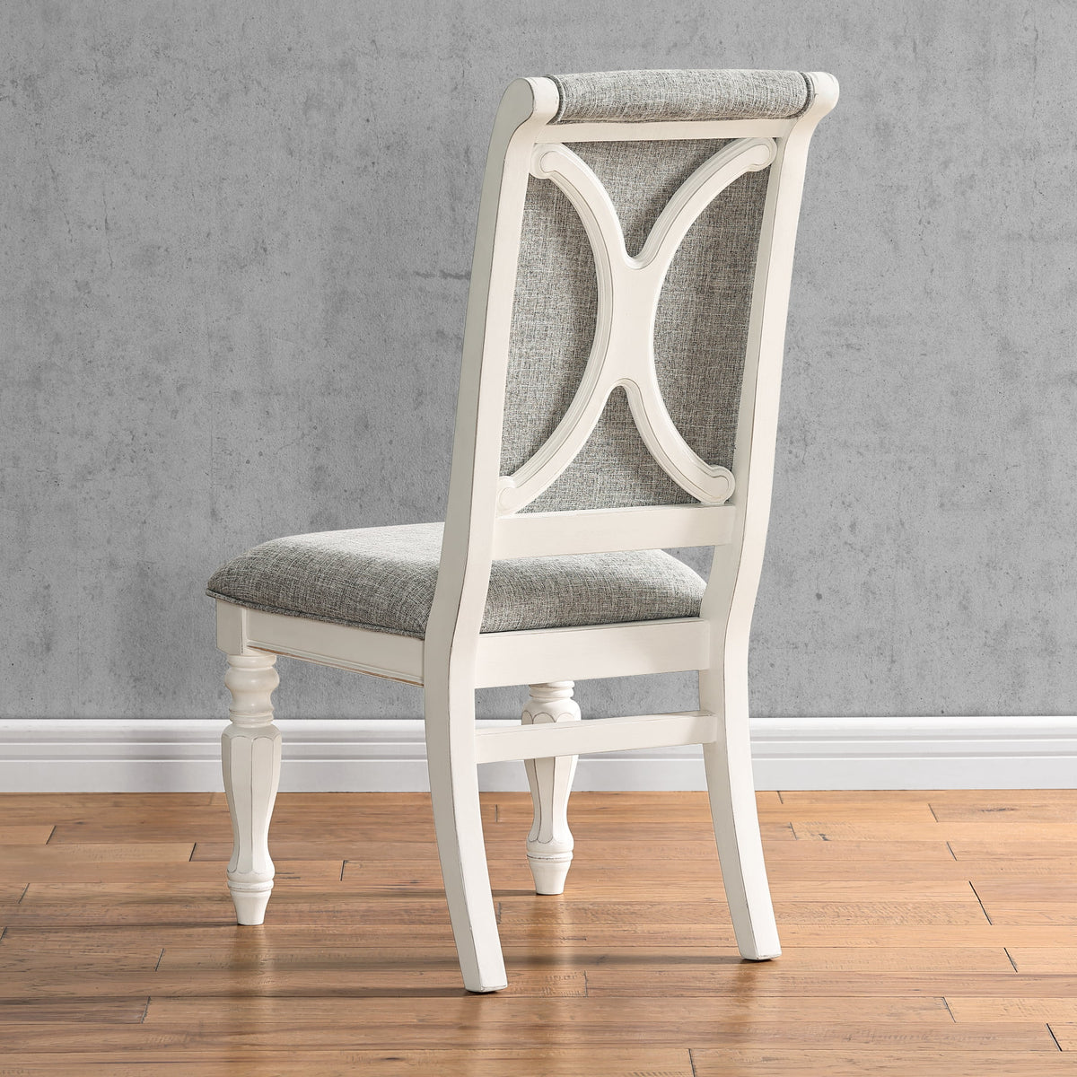 Antique White Solid Wood Upholstered Dining Chairs, Set of 2 L60768