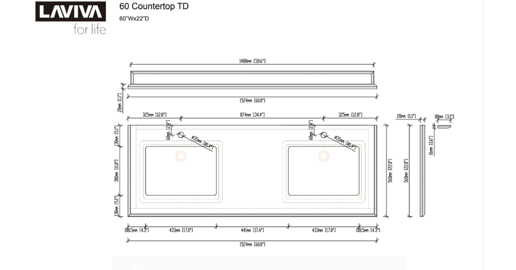 White Carrara Countertop 60 inch Single Hole with Rectangle Sink D9228