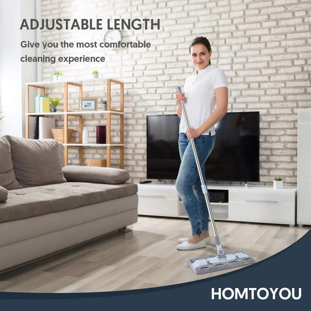 Microfiber Hardwood Floor Mop with 4 Washable Pads, 360 Rotation Flat Mop with Stainless Steel Handle W70803