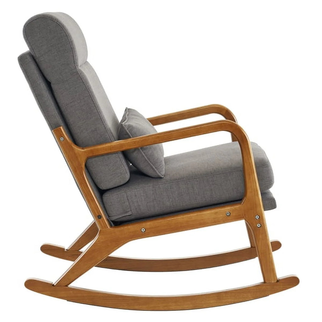 Light Grey Mid-Century Modern Accent Rocking Chair with Lumbar Pillow W22612