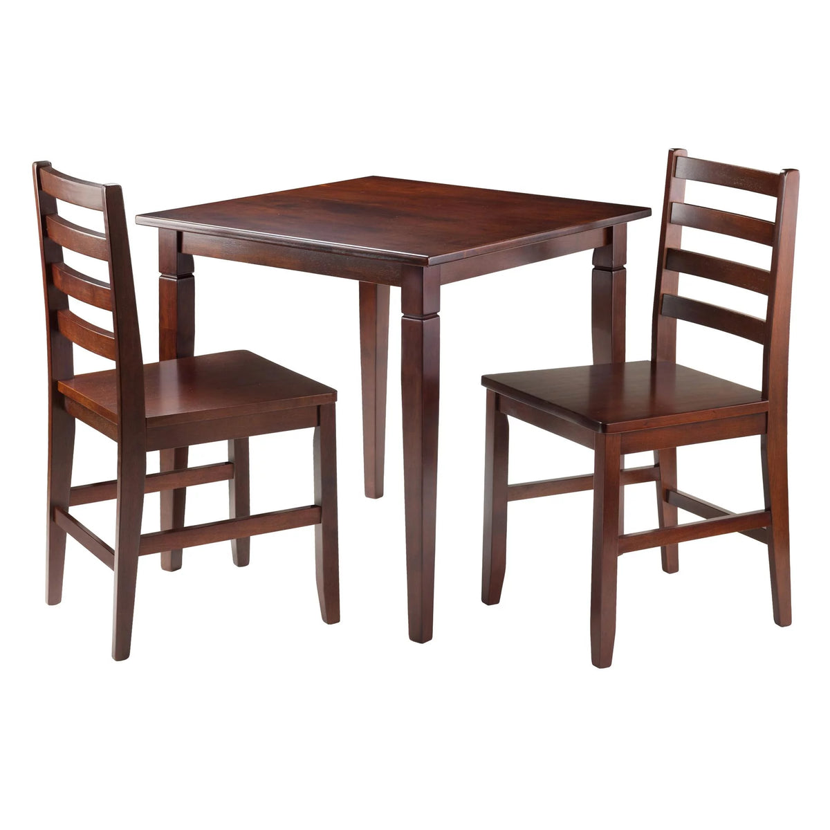 3-Pc Walnut Finish Dining Set Table & 2 Ladder Back Chairs M4298