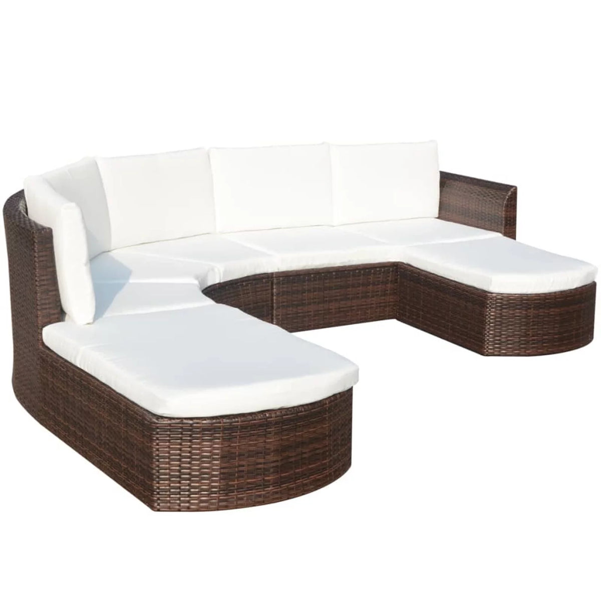 4 Piece Cushioned Corner Sofa with 2 Ottoman Brown Poly Rattan Outdoor Conversation Set G2547