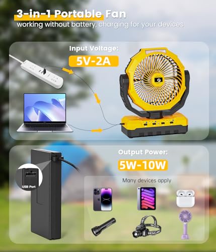 24000mAh Detachable Battery 3-in-1 Portable Camping Fan with LED & Remote R816860