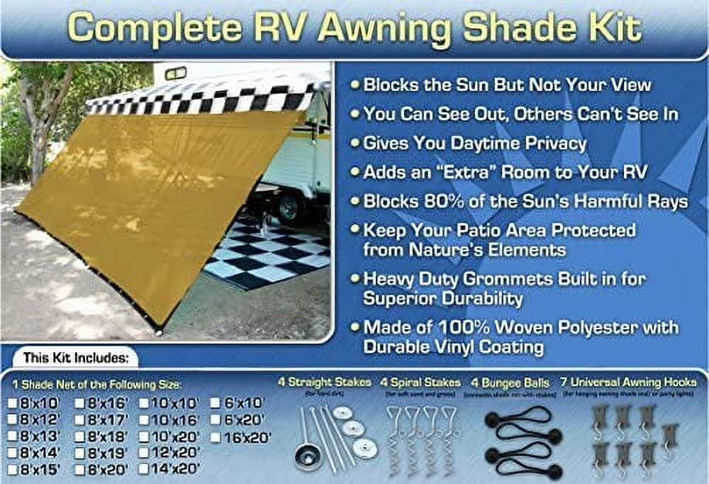 Beige RV Awning Shade Complete Kit 10x20 D98334