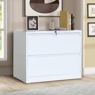 White 2-Drawer Lateral File Cabinet with Lock and Key T2716