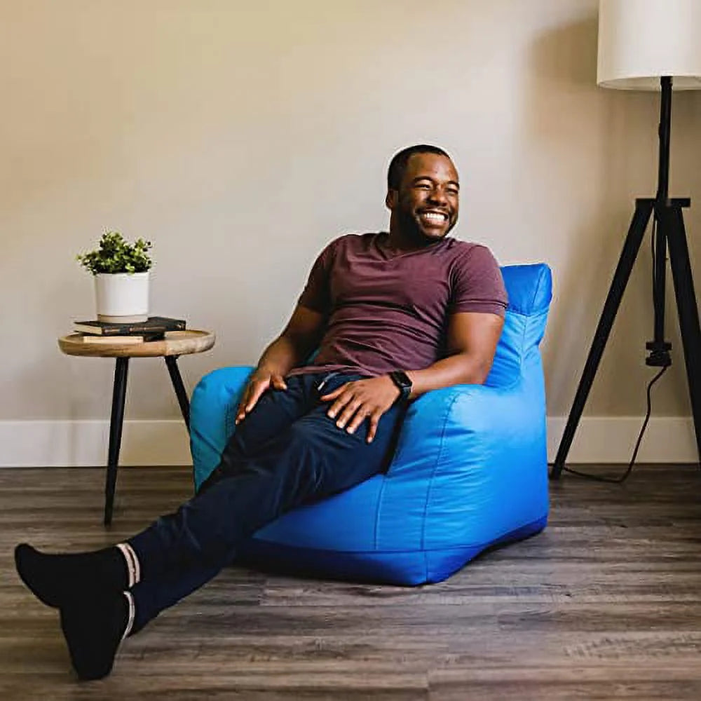 Two Tone Blue Bean Bag Chair with Drink Holder and Pocket E4983