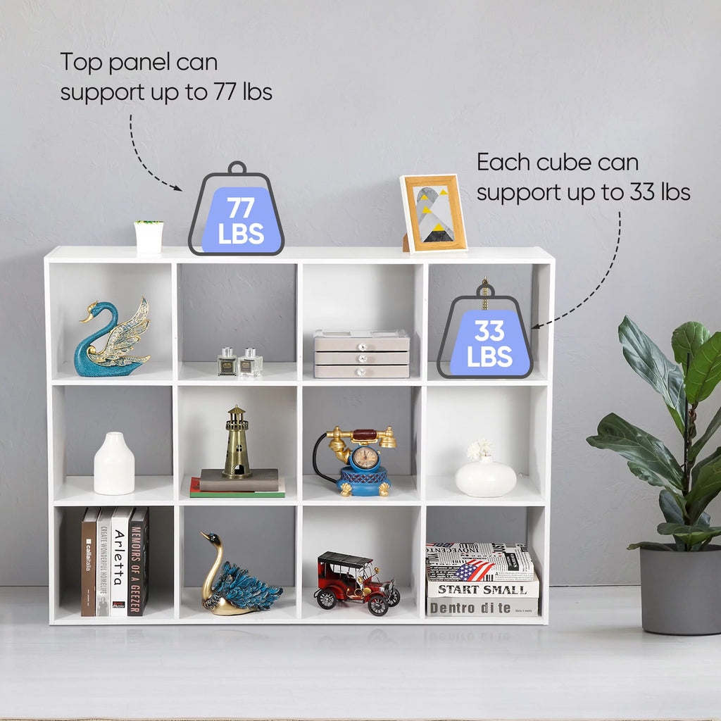 White 12 Cube Wood Storage Organizer A7033