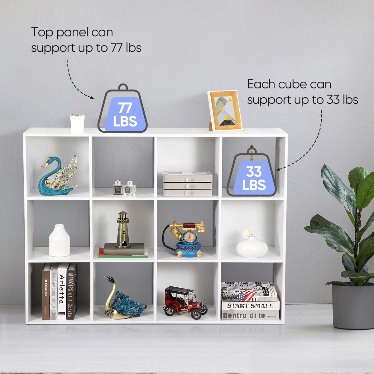 White 12 Cube Wood Storage Organizer A7033