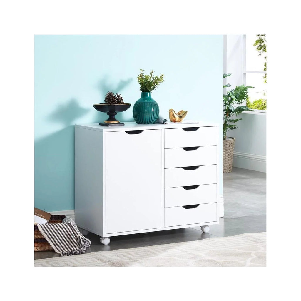 White 5 Drawer Storage Cabinet with Shelf H203