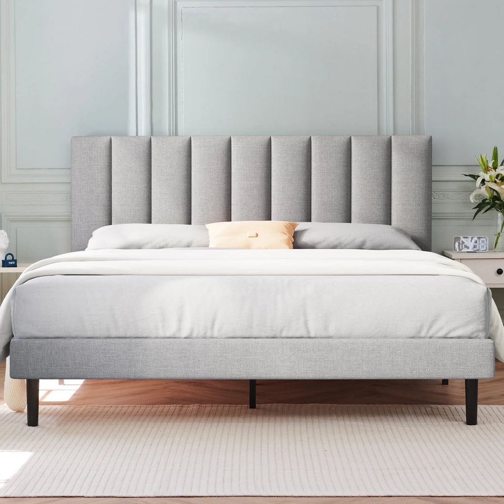 Queen Upholstered Platform Bed Frame with Headboard H65261