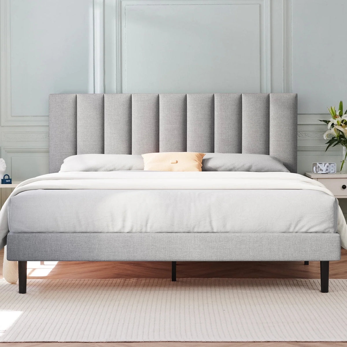 Queen Upholstered Platform Bed Frame with Headboard H65261