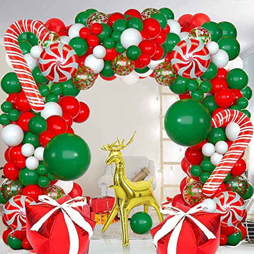 Christmas Balloons Garland Arch Kit Red Green White Confetti Candy Cane Foil Balloons G867