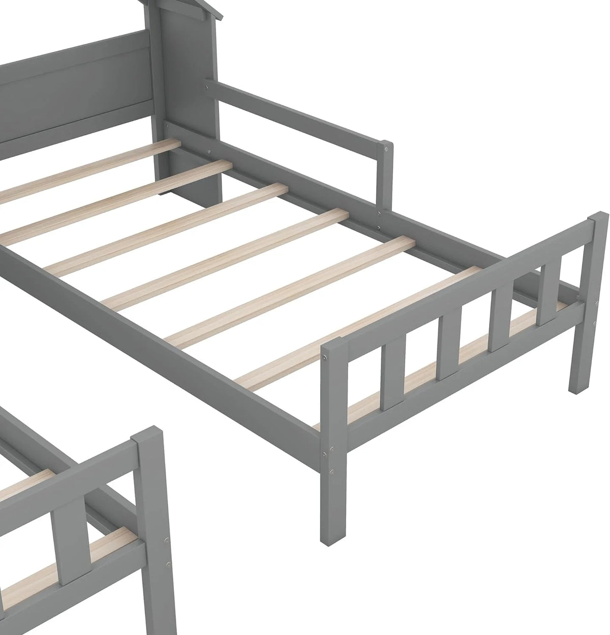 Double Size Platform Bed with House-Shaped Headboard and Built-In Nightstand, Grey Z119