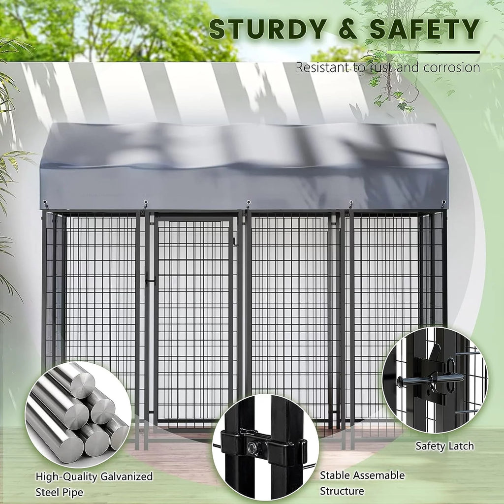 8x4x6ft Heavy Duty Welded Wire Outdoor Dog Kennel with Roof Y7338