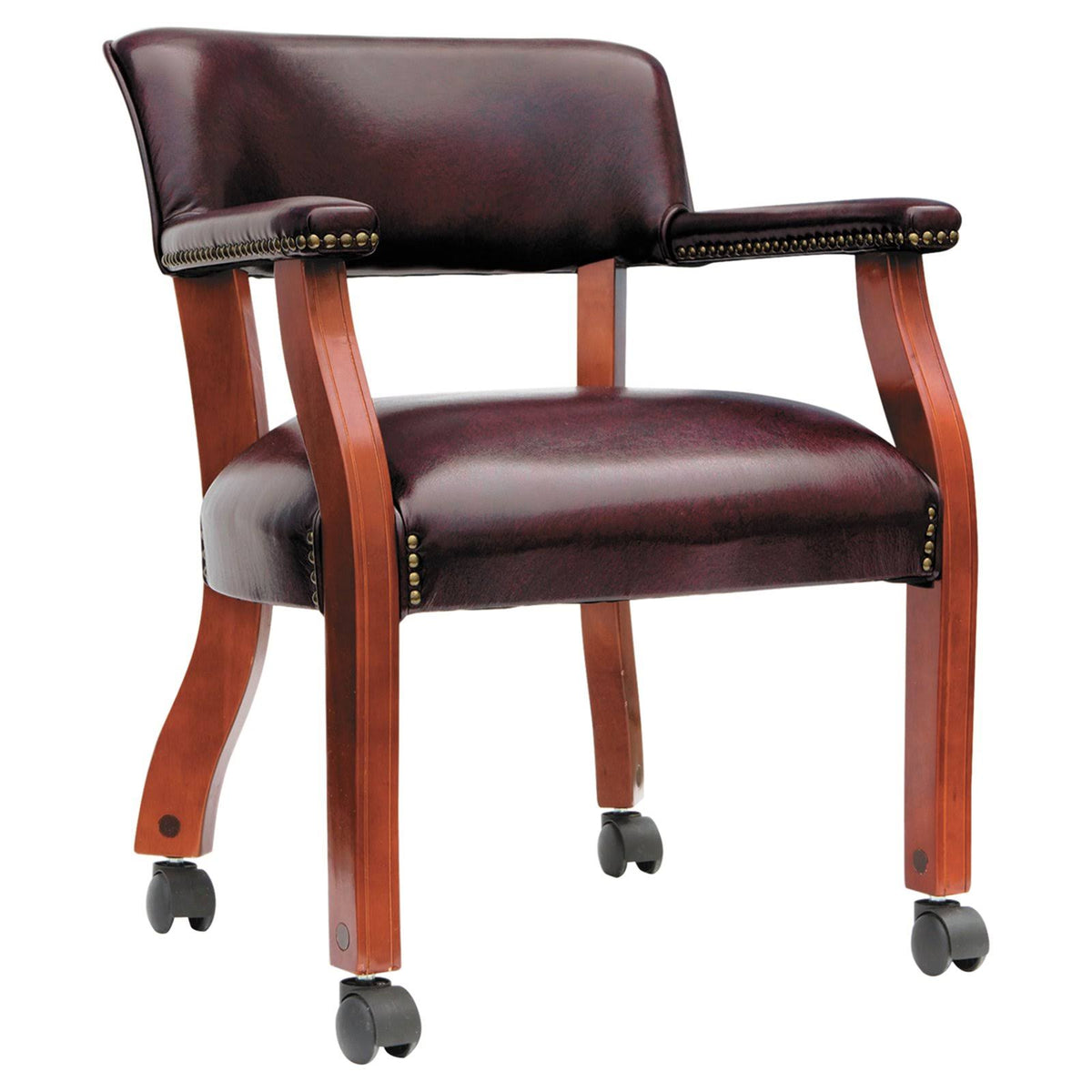 Guest Arm Chair with Casters, Mahogany/Oxblood J2331