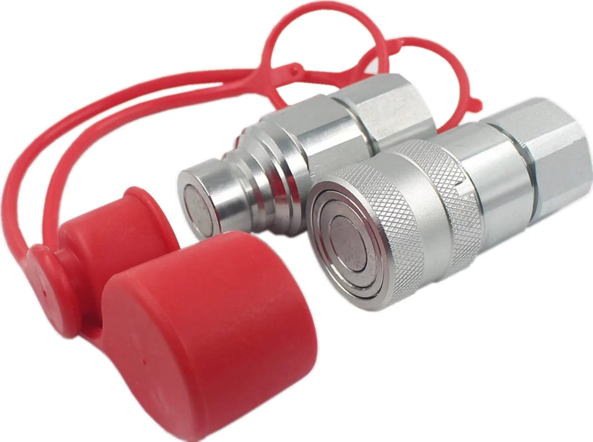 1/2" NPT Flat Face Hydraulic Quick Connect Couplers Set with Dust Caps B83664