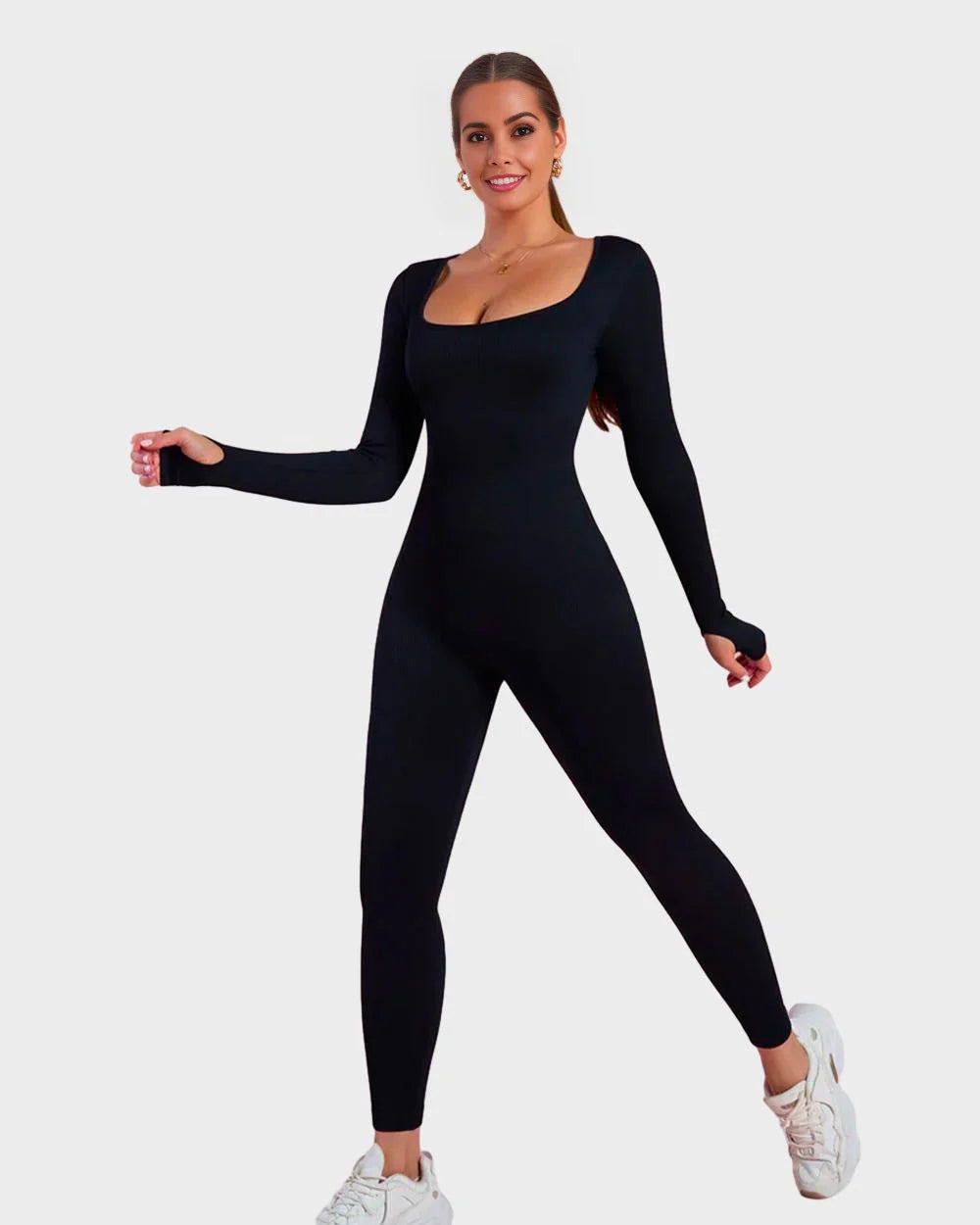 Long Sleeve Square Neck Full Body Shaper Jumpsuit J7635