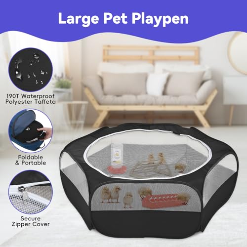 Small Animals Playpen, Waterproof Pet Cage Tent with Zippered Cover, Portable Outdoor Yard Fence with 3 Metal Rod, Green C96195