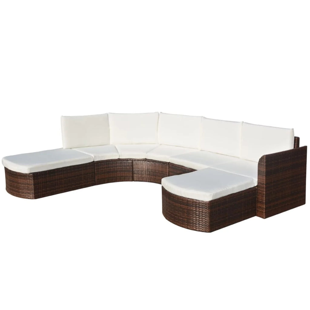 4 Piece Cushioned Corner Sofa with 2 Ottoman Brown Poly Rattan Outdoor Conversation Set G2547