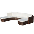 4 Piece Cushioned Corner Sofa with 2 Ottoman Brown Poly Rattan Outdoor Conversation Set G2547