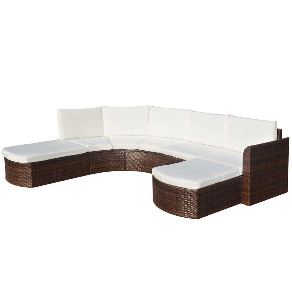 4 Piece Cushioned Corner Sofa with 2 Ottoman Brown Poly Rattan Outdoor Conversation Set G2547
