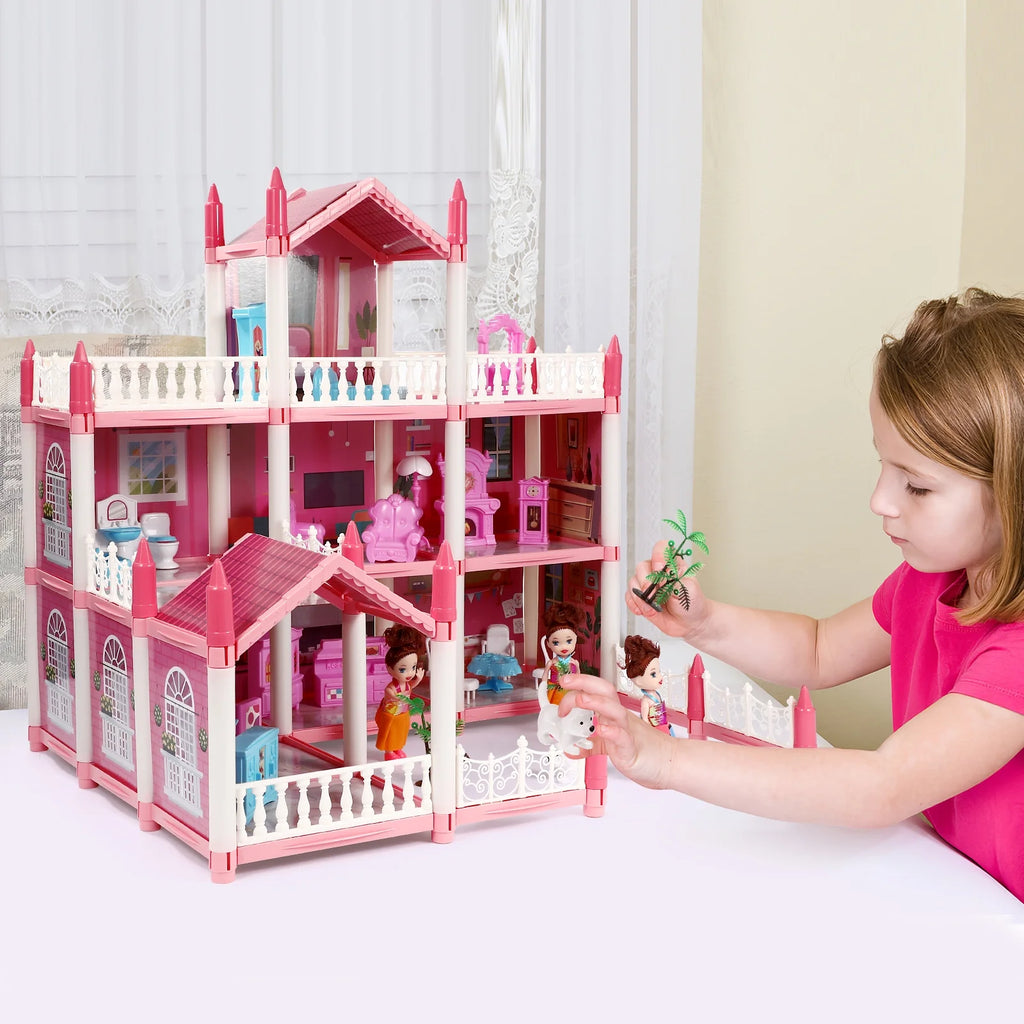 3 Stories 9 Rooms Doll House with Furniture Accessories W84361